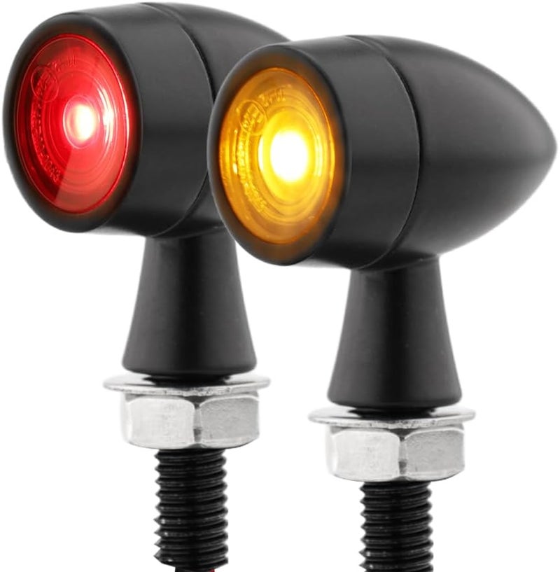 TSUNG Mini Motorcycle Turn Signals Light LED Micro Blinkers for Front/Rear Universal Aftermarket Small Indicator for Cafe Racer Bobber Cruiser Street Bikes (E-Black Red&Amber) - Image 1